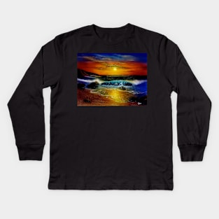 Sunset seascape ocean painting Kids Long Sleeve T-Shirt